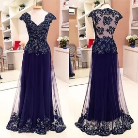 Cap Sleeve See Through Back Elegant Cheap Lace Sexy Long Prom Dresses, WG284