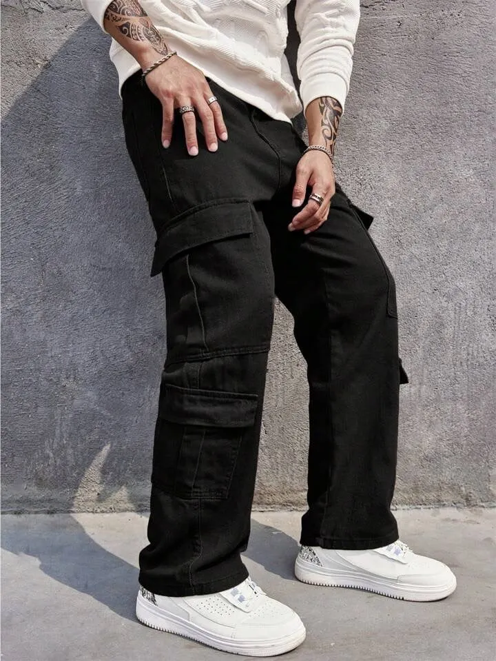 Carbon Black Men Baggy Fit Cargo