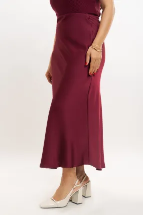 Cherry Red Satin Long Skirt