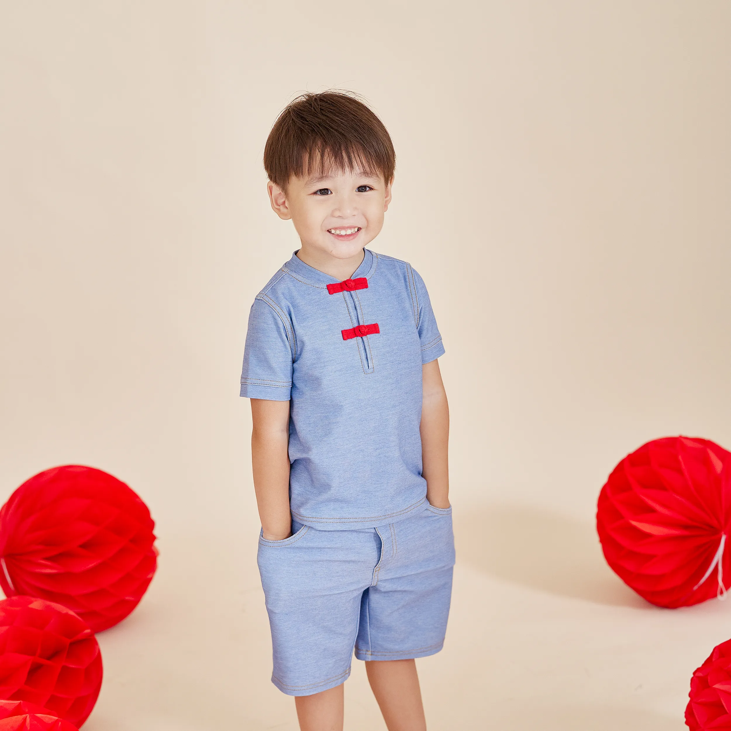 CNY Modern Blessings Baby Toddler Polo Tee (Sky Blue)