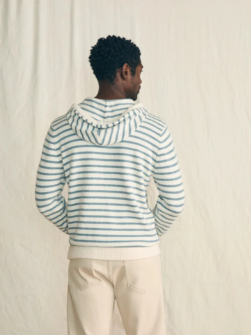 Cove Sweater Hoodie - Ivory Chambray Stripe