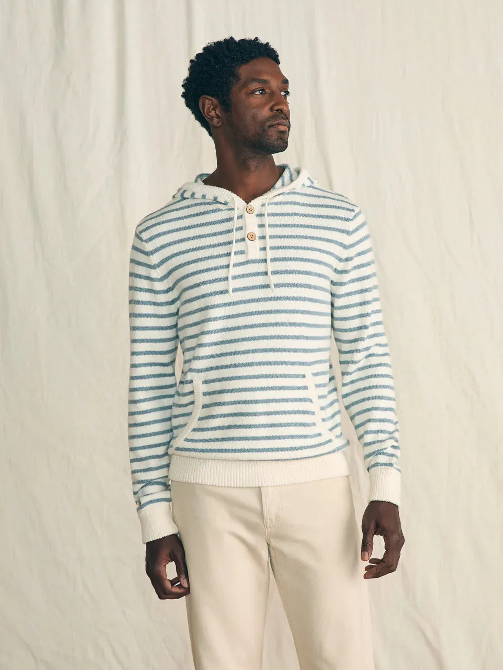 Cove Sweater Hoodie - Ivory Chambray Stripe