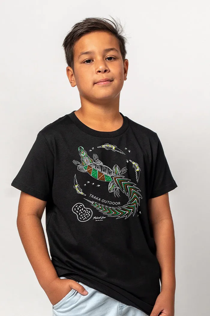 Croc Country Black Cotton Crew Neck Kids T-Shirt