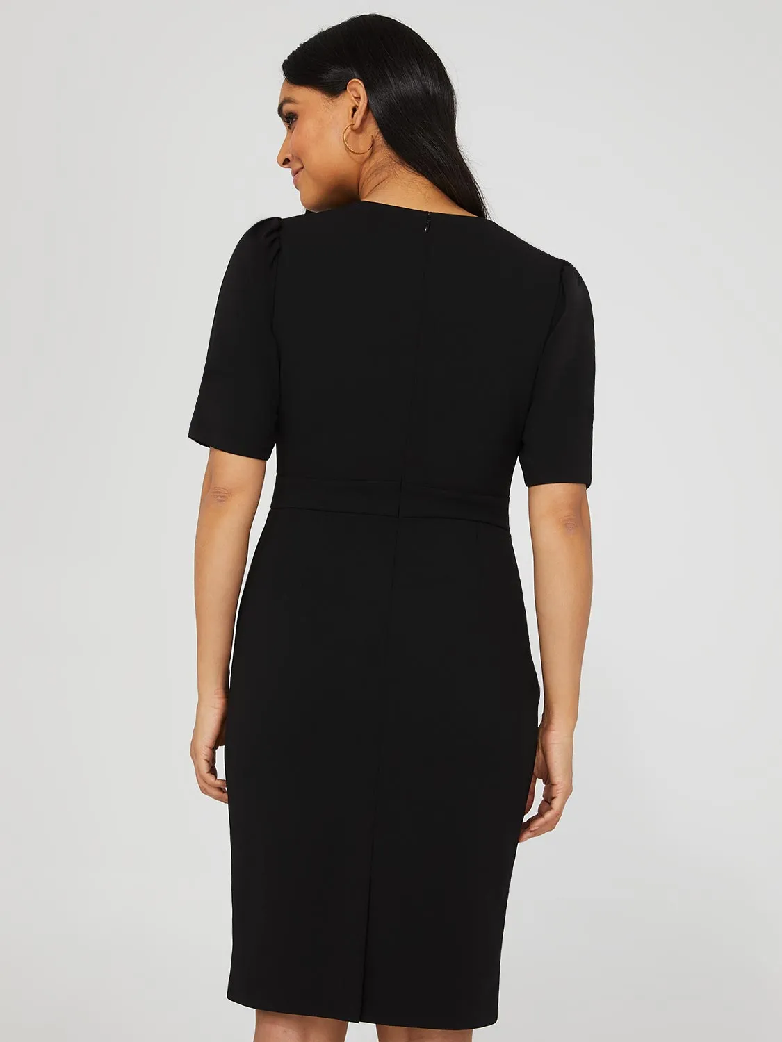 Crossover Crepe Sheath Dress With Belt