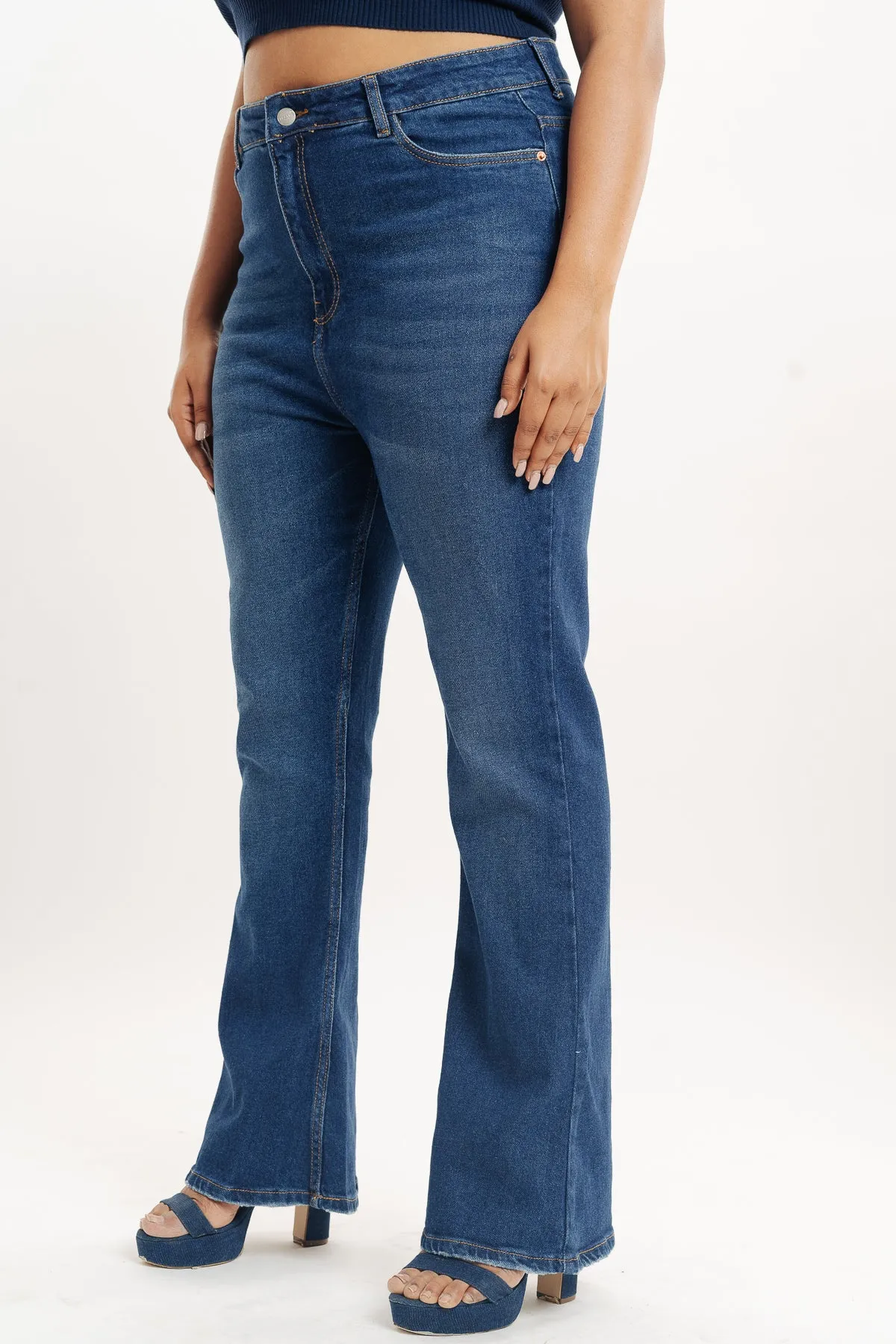 Curve Blue Tinted Bootcut Jeans