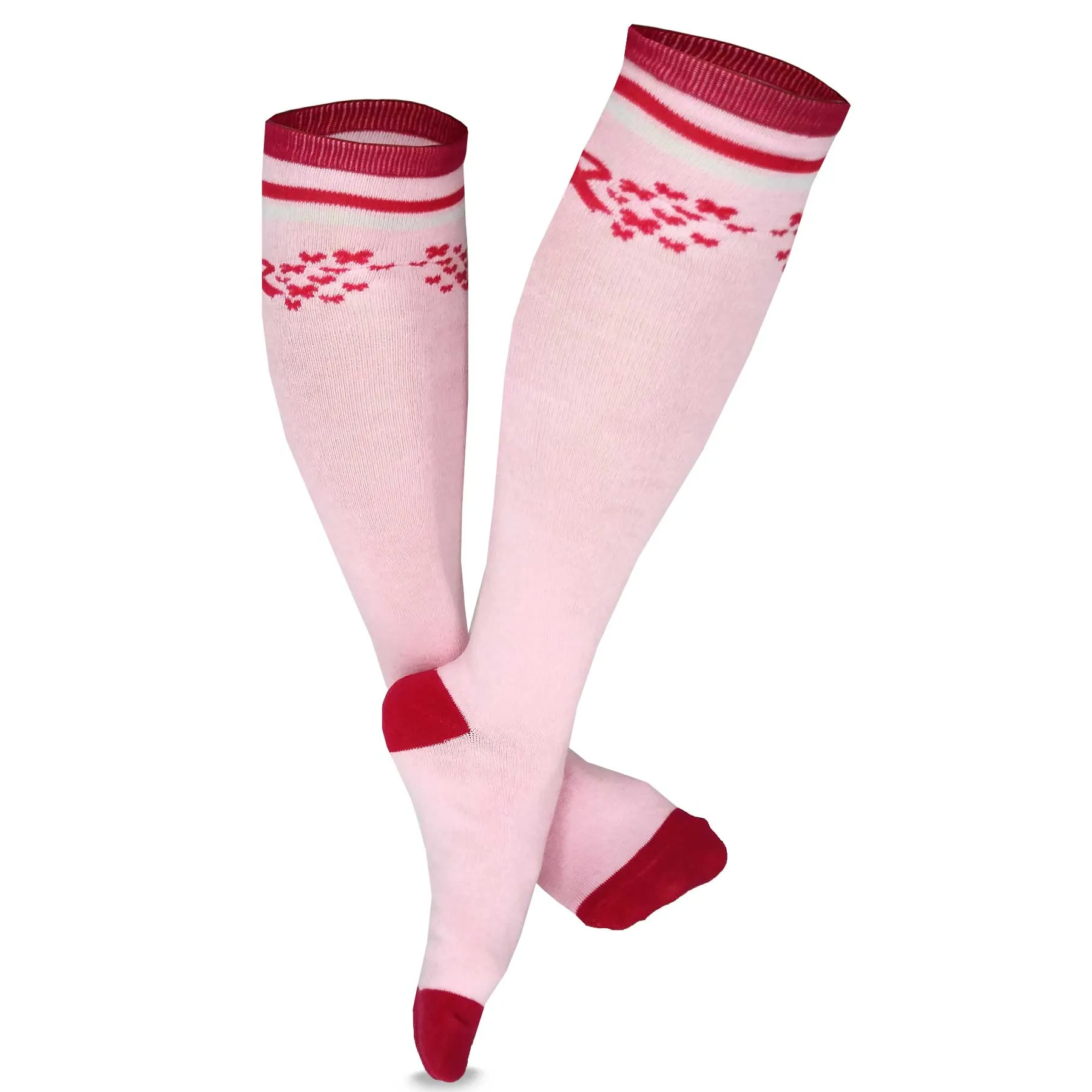 Cute Adorable Breast Cancer Awareness Cotton Knee High Socks for Women 3-Pair Argyle Pink Ribbon (H2134)