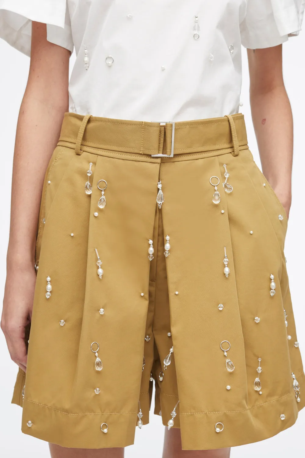 Drip-Embellished Chino Pleated Shorts