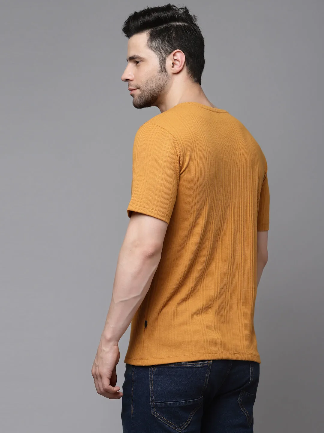 Drop Needle Self Textured Half Sleeves T-shirt