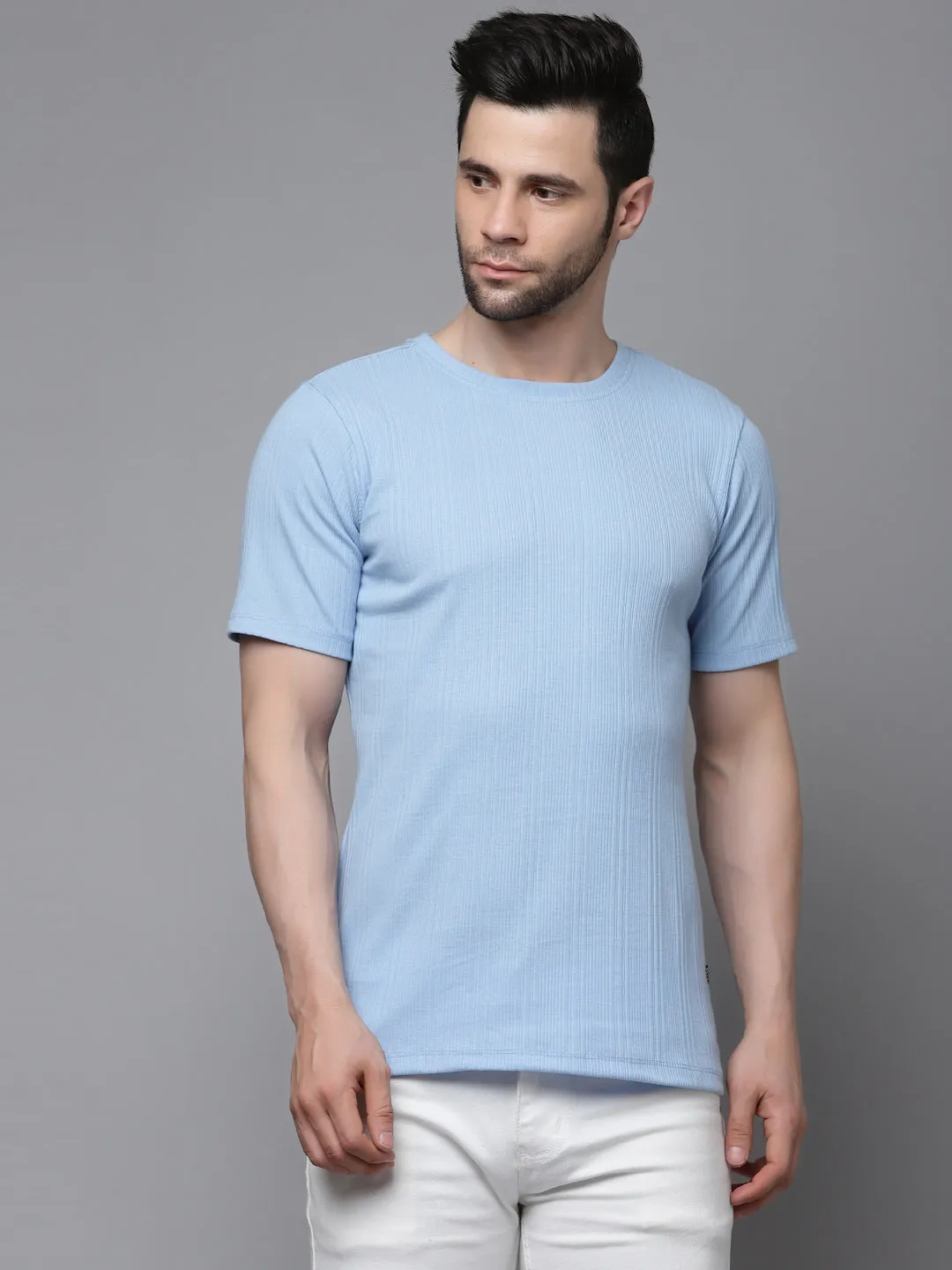 Drop Needle Self Textured Half Sleeves T-shirt