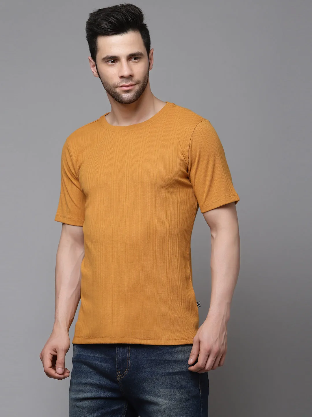 Drop Needle Self Textured Half Sleeves T-shirt