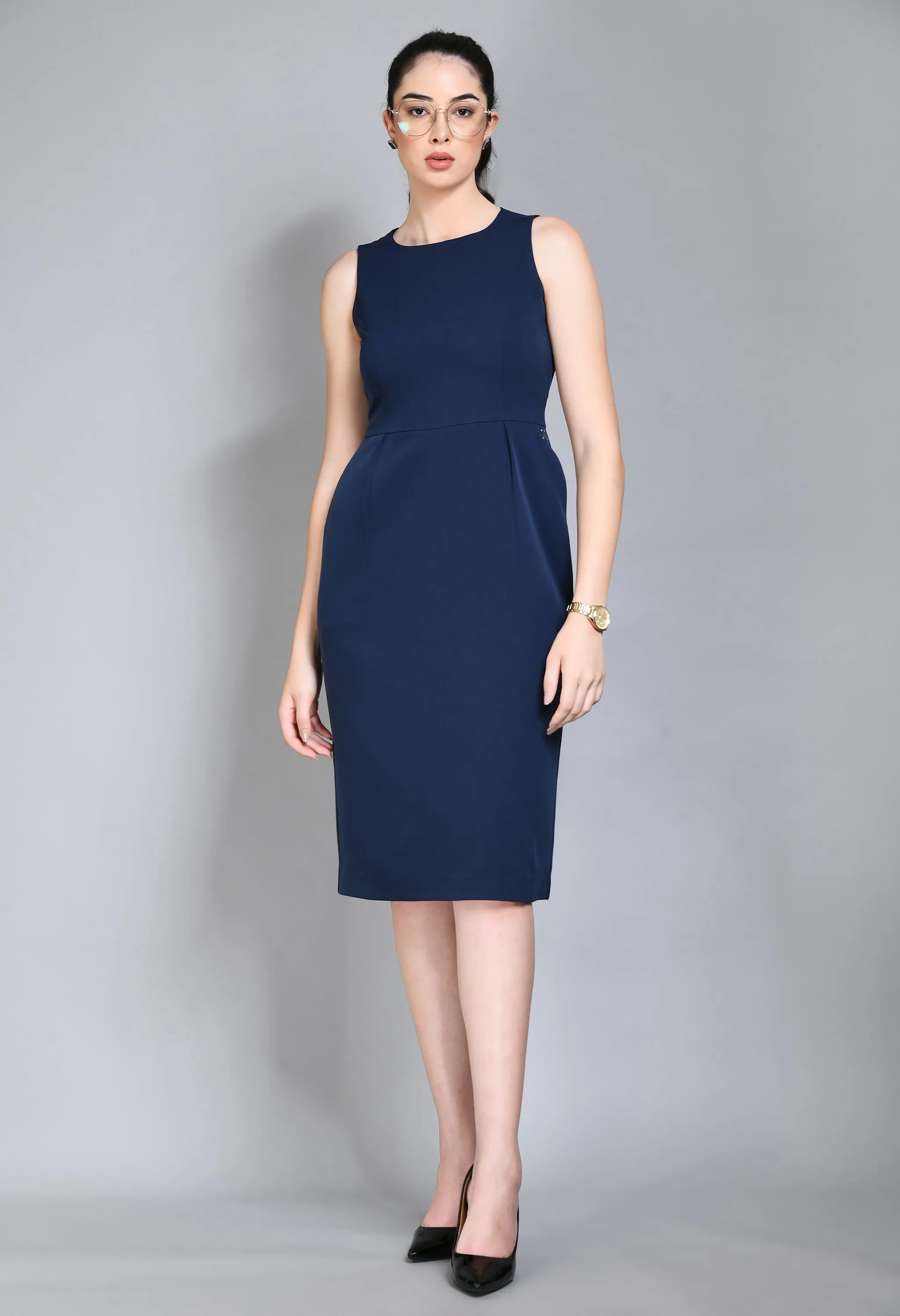 Exude Courage Sleeveless Sheath Dress (Navy)