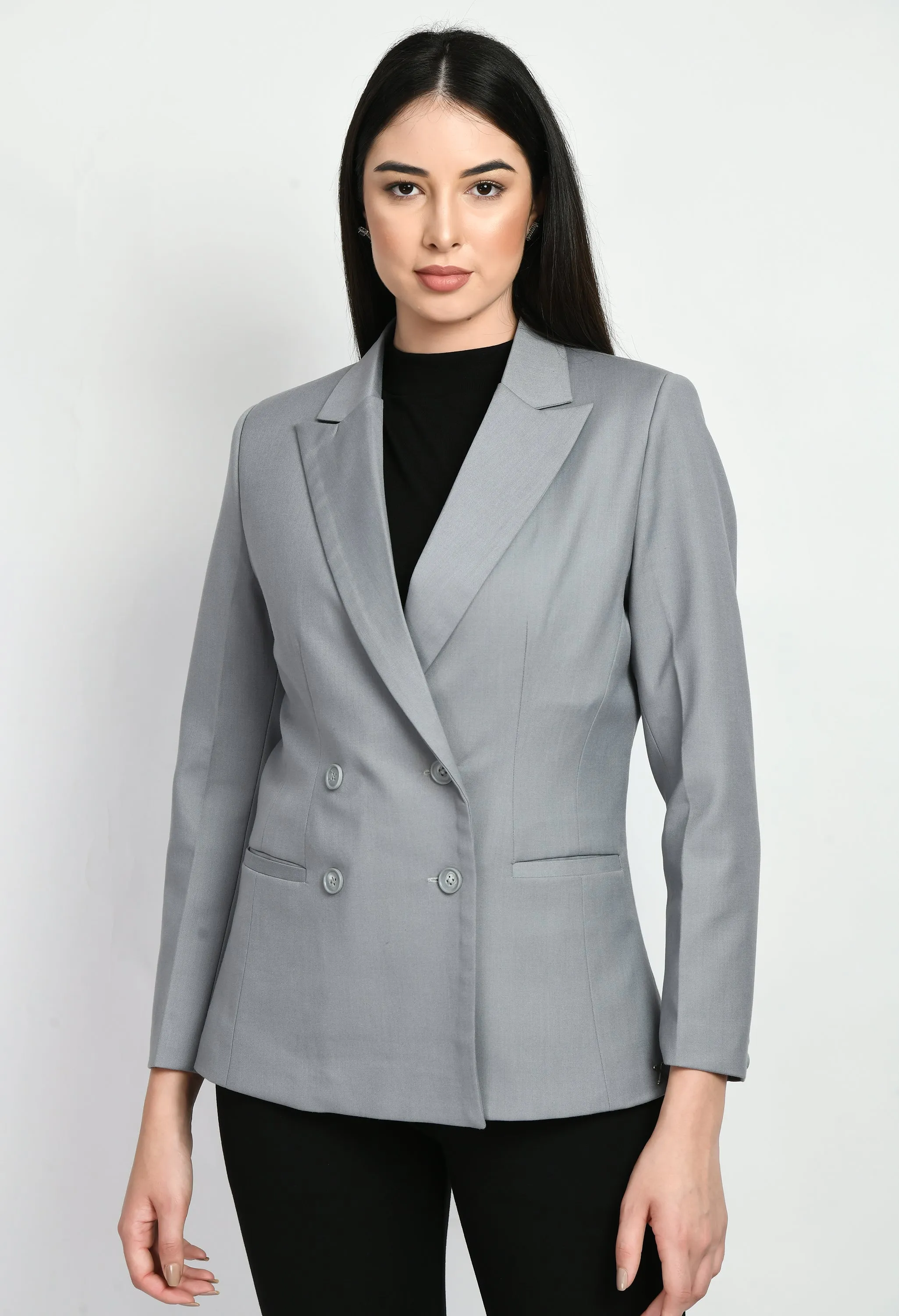 Exude Enthusiasm Double Breasted Blazer Pant Suit (Grey)