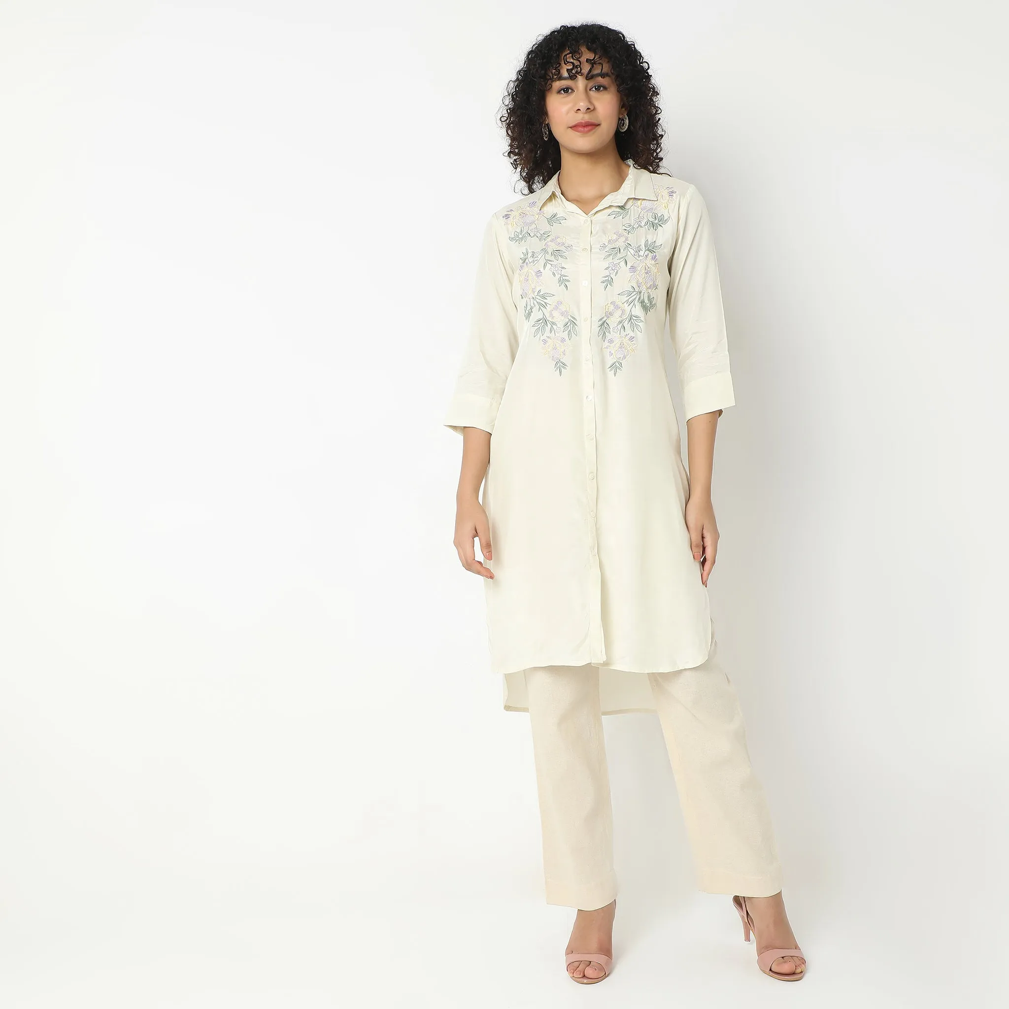 Flare Fit Embroidered Kurta