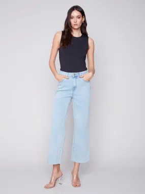 Flared Jeans with Raw Edge - Bleach Blue