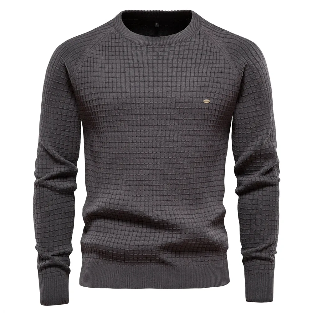 Foesce -100% Cotton Men Sweaters Soild Color O-neck High Quality Mesh Pullovers Male New Winter Autumn Basic Sweaters For Men