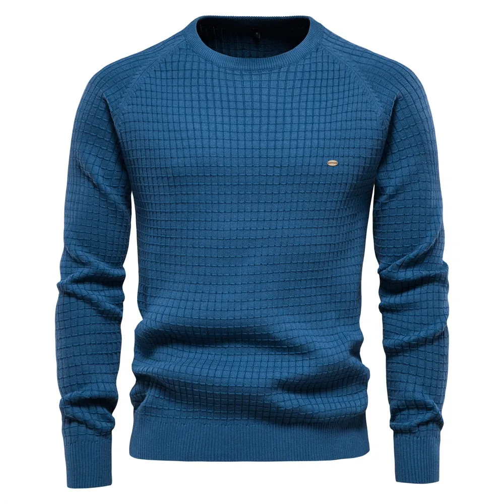 Foesce -100% Cotton Men Sweaters Soild Color O-neck High Quality Mesh Pullovers Male New Winter Autumn Basic Sweaters For Men