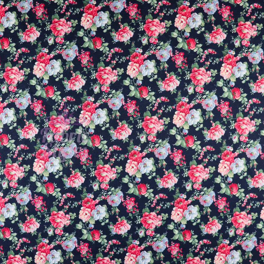 FS969 Navy Floral Stretch Knit Fabric