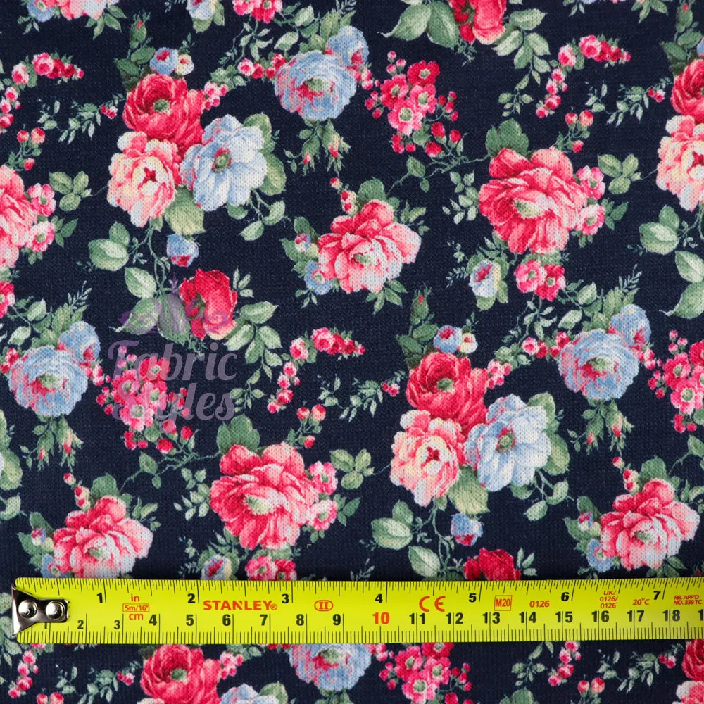 FS969 Navy Floral Stretch Knit Fabric