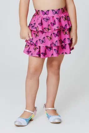 Girls Tiered Skirt in Pink Halftone Butterfly