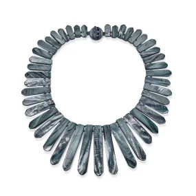 Grey Brown Silver Shell Tribal Boho Fashion Fan Bib Statement Necklace