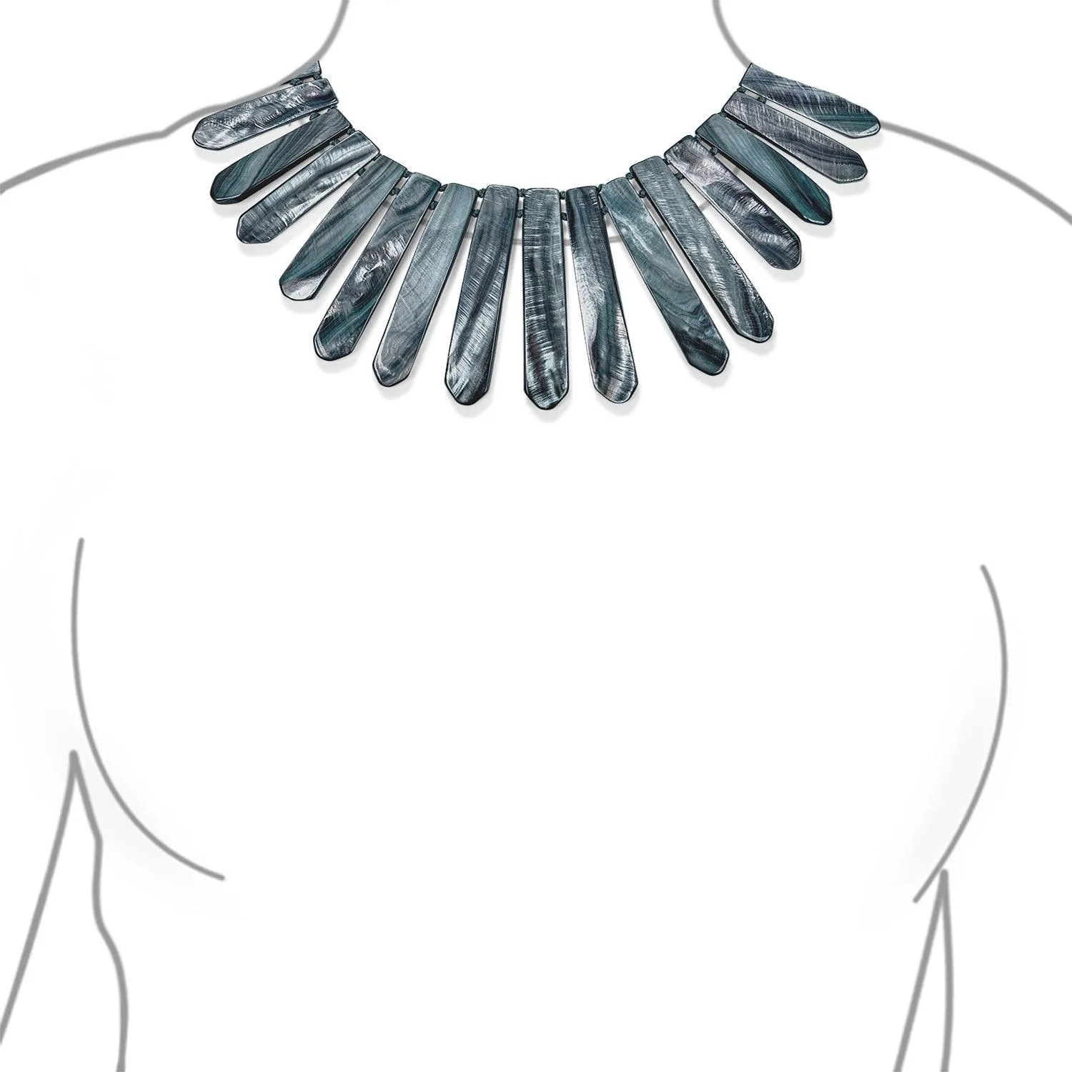 Grey Brown Silver Shell Tribal Boho Fashion Fan Bib Statement Necklace