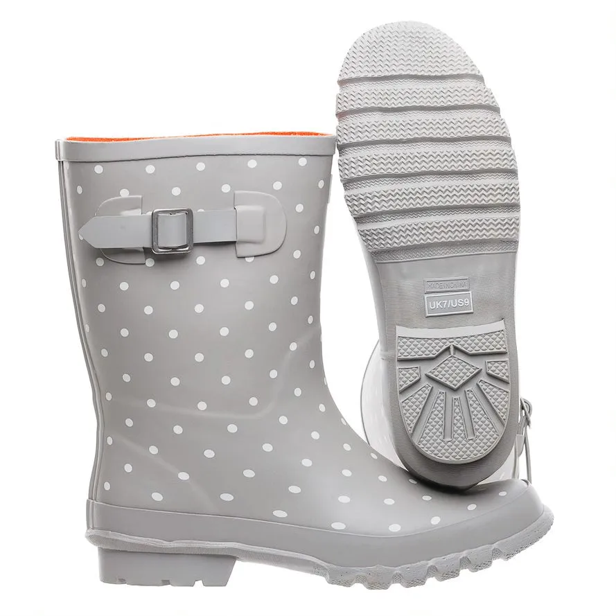 Half Height Grey Spotted Wellies - Wide Foot and Ankle