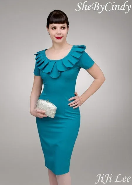 Ivana - Joan Holloway  pleated collar vintage pencil dress