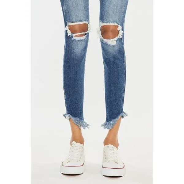 Kancan High Waist Distressed Raw Hem Ankle Skinny Jeans