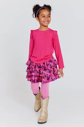 Kids Tiered Skirt in Pink Butterfly Halftone