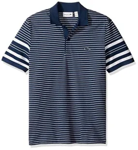 LACOSTE MEN'S SHORT SLEEVE PIQUE W/ WAFFLE STRIPE REG FIT POLO-PH2016, SHIP/WHITE, 4