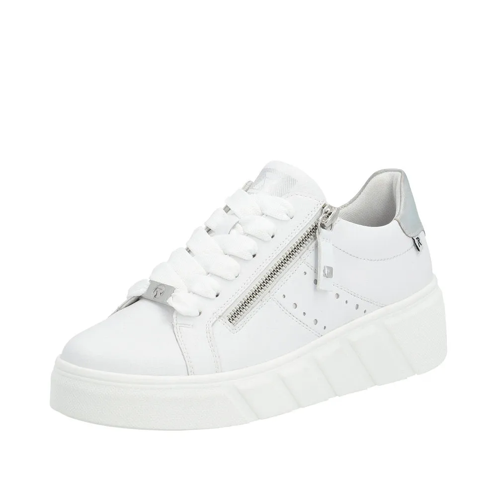 Ladies Rieker Evolution Lace Up Trainers Sneakers White/Silver W0505-80 sale