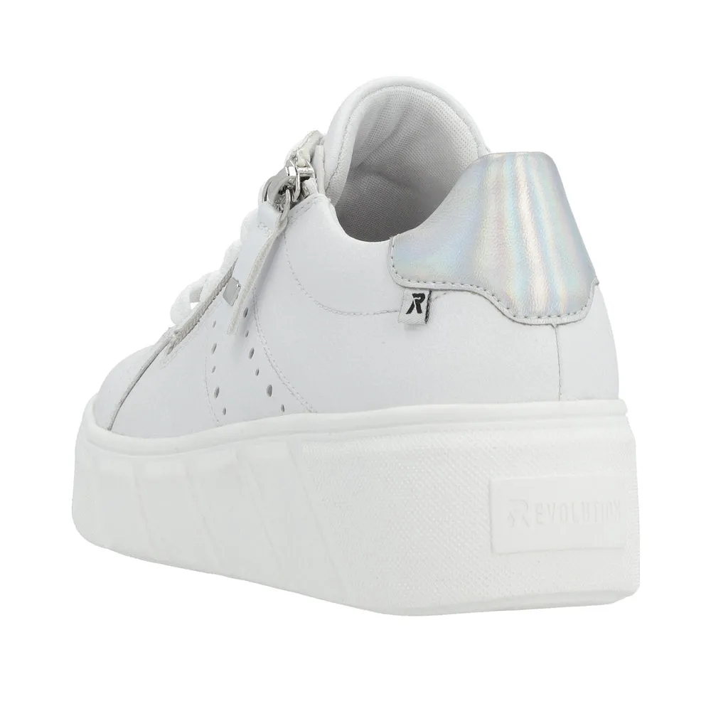 Ladies Rieker Evolution Lace Up Trainers Sneakers White/Silver W0505-80 sale