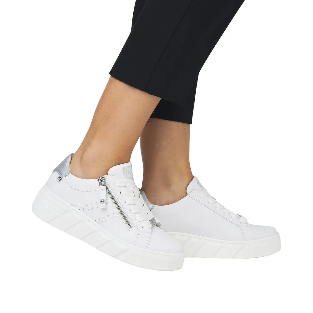 Ladies Rieker Evolution Lace Up Trainers Sneakers White/Silver W0505-80 sale