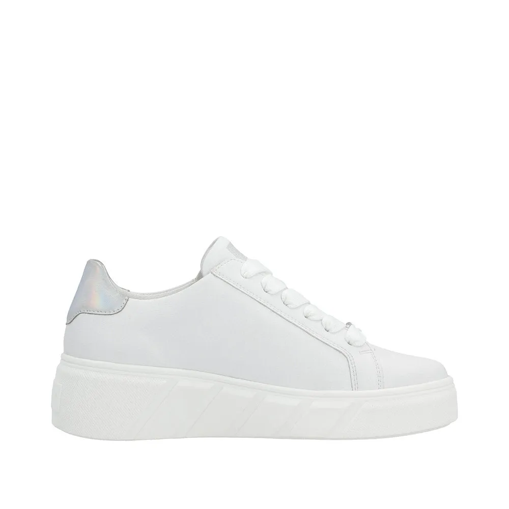 Ladies Rieker Evolution Lace Up Trainers Sneakers White/Silver W0505-80 sale