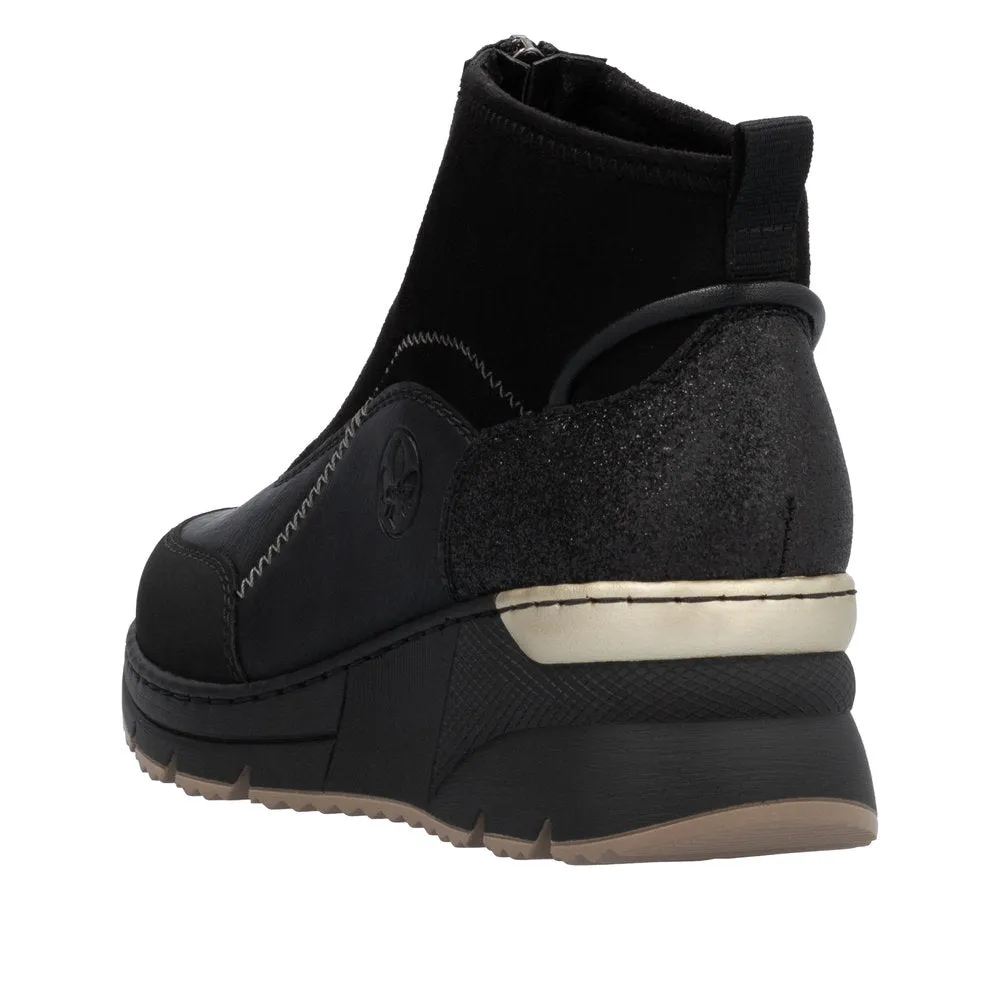 Ladies Rieker Zip Trainer Boots Sneaker Wedge Black N6361-00