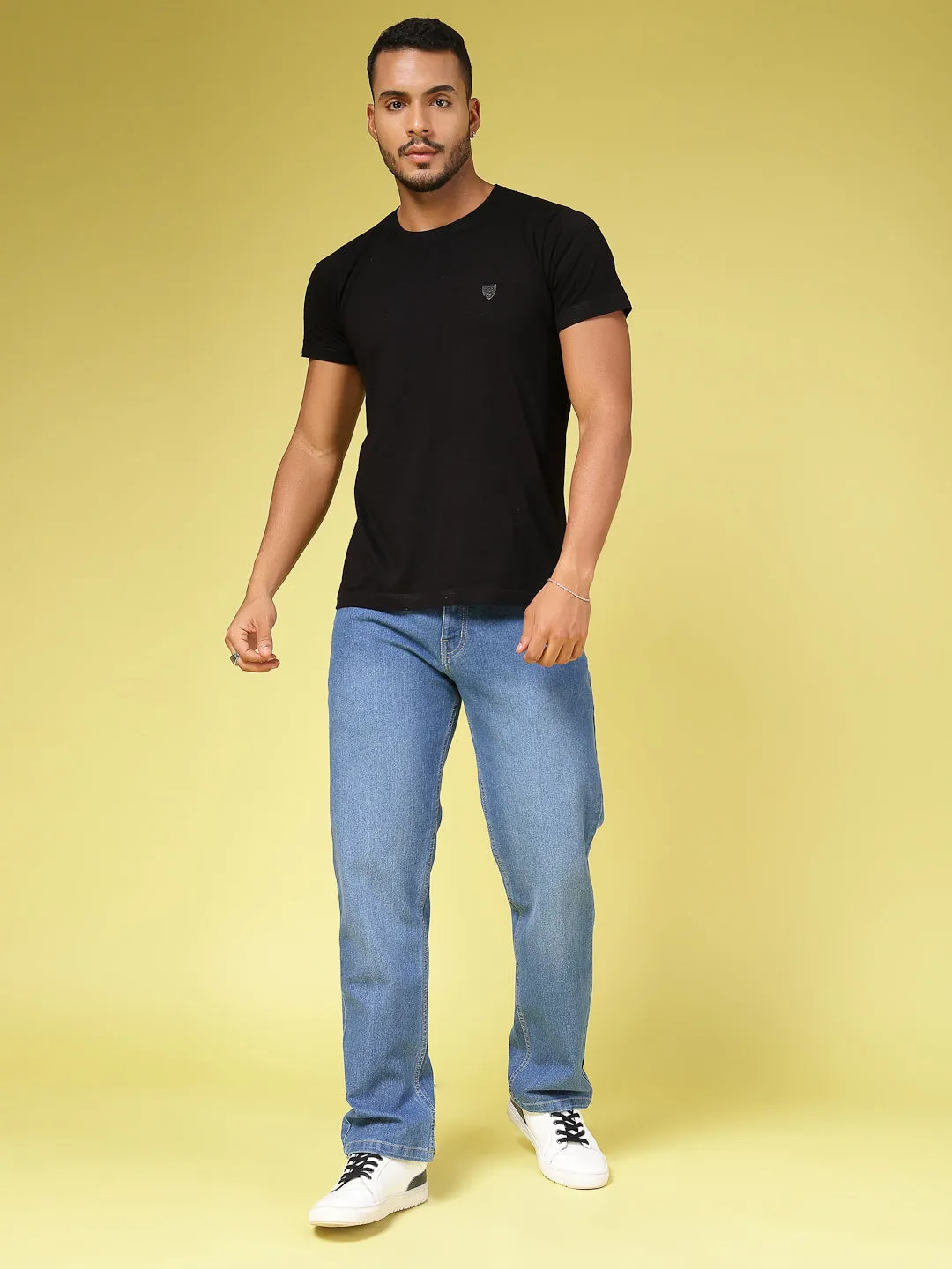 Lightly Faded Straight Fit Denim Jeans