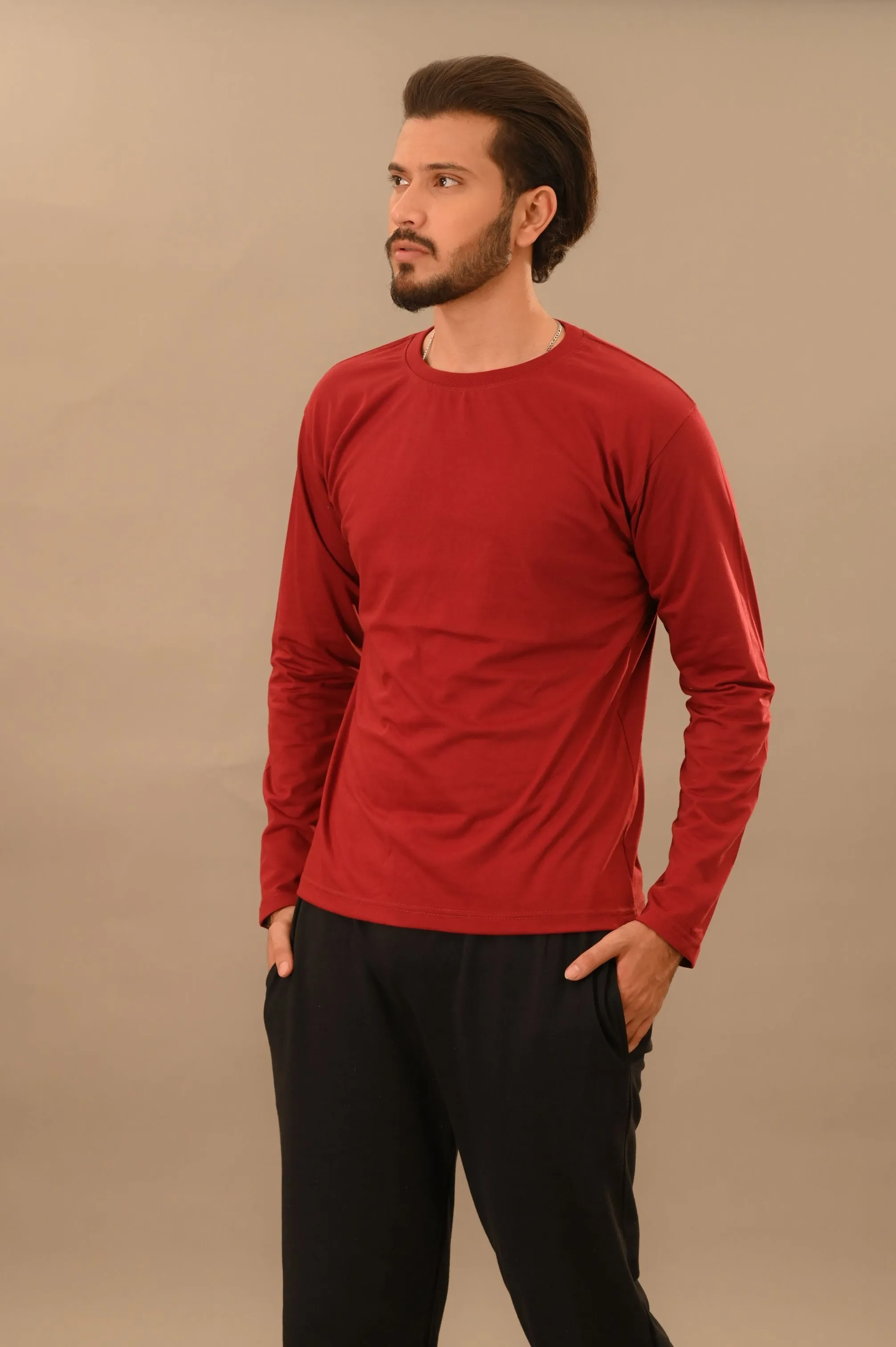 Maroon Full Sleeve T-Shirt - Men