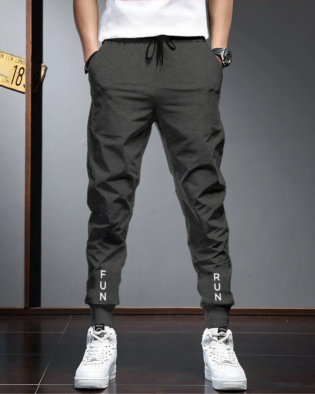 Men Charcoal Black Cuffed Ankles TrackPant