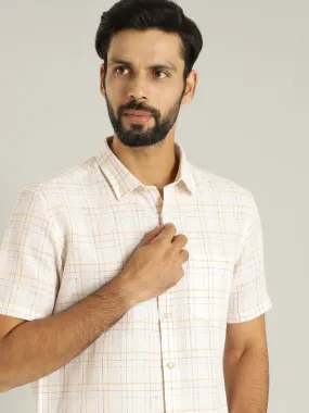 Men Checked Half Sleeve Linen Blend Shirt