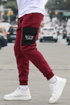 Men Maroon Black Cargo Jogger