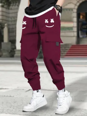 Men Maroon Printed Cargo Jogger