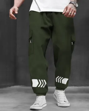 Men Olive Green Printed Baggy fit oversized Cargo Jogger