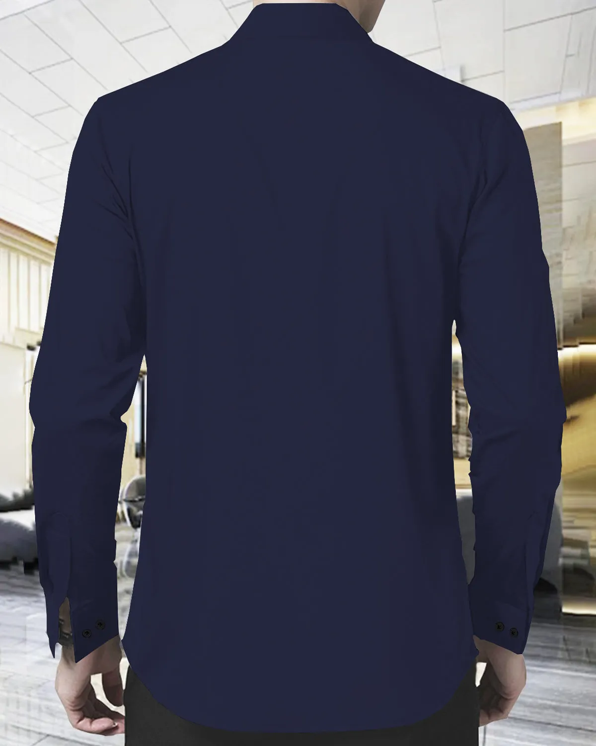 MEN PLAIN NAVY BLUE FULL HAND SHIRT