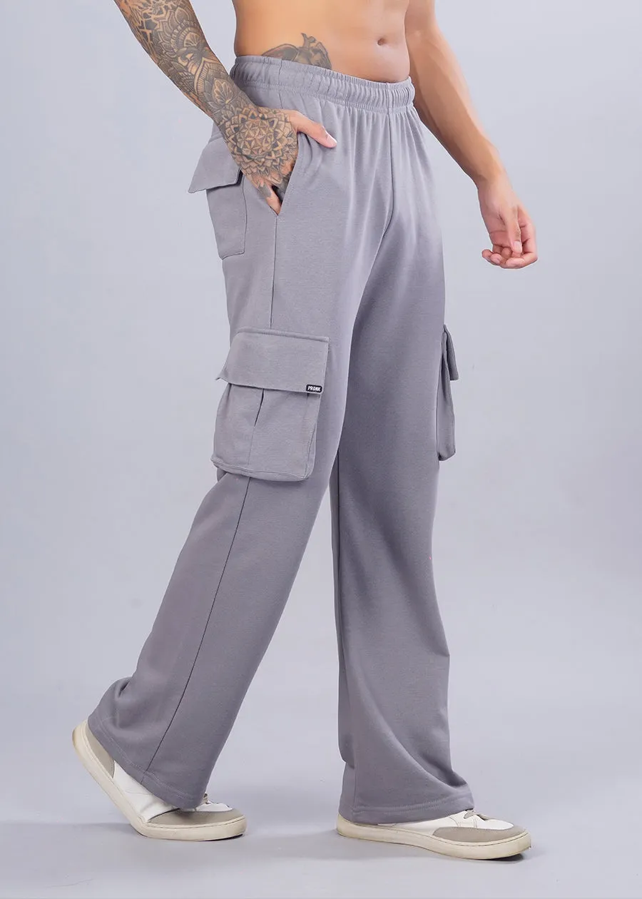 Men Premium Terry Cargo Pants - Ash Grey