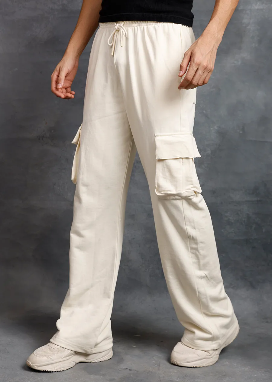 Men Premium Terry Cargo Pants - Off White