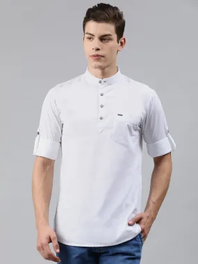 Men White Slim Fit Solid Casual Shirt