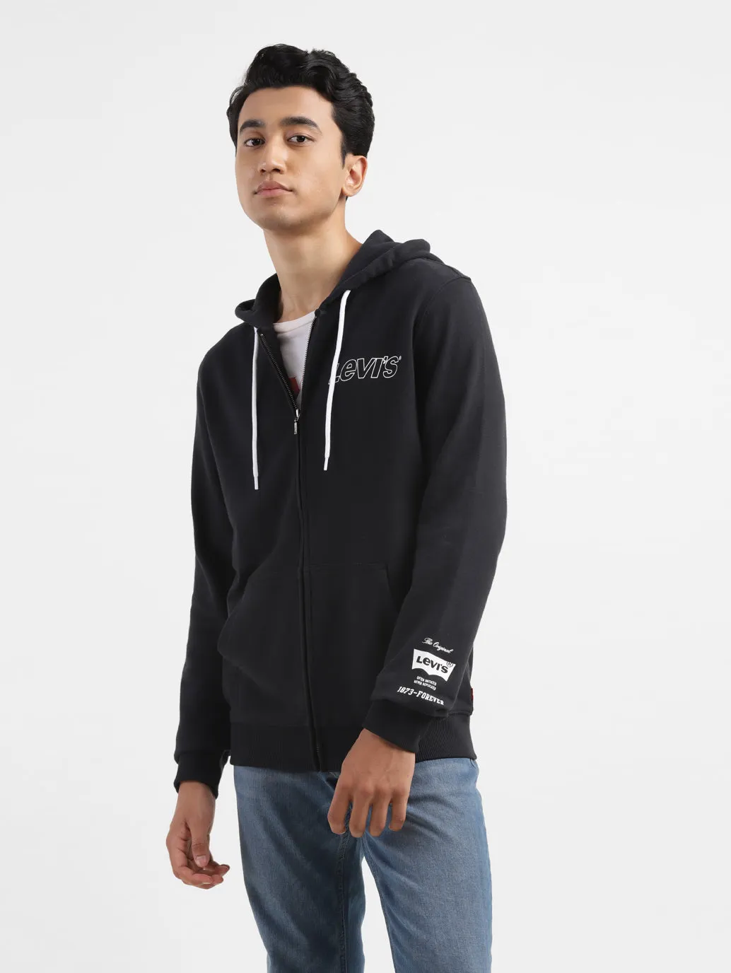 Men's Brand Logo Black Hooded Sweatshirt