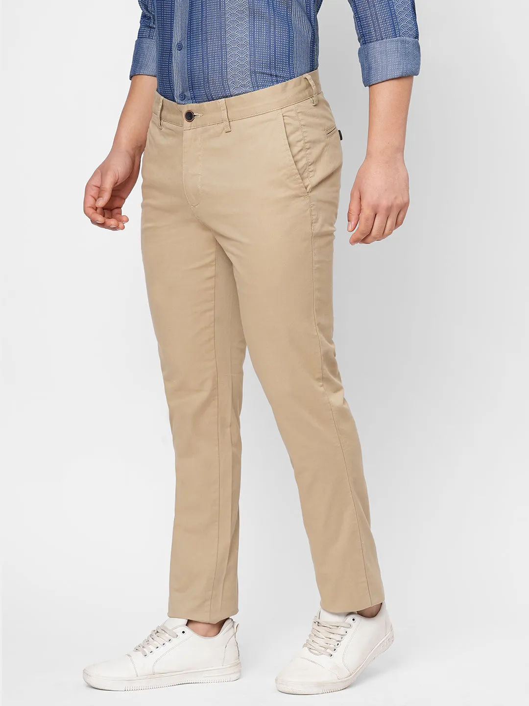 Men's Khaki Cotton Lycra Slim Fit Pant