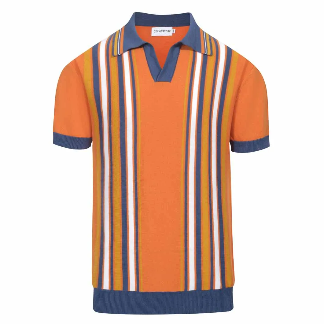 Men's orange striped jacquard knit polo shirt