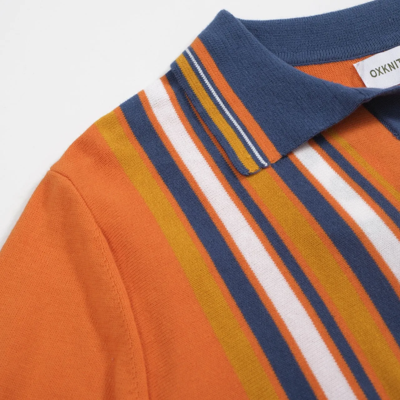 Men's orange striped jacquard knit polo shirt